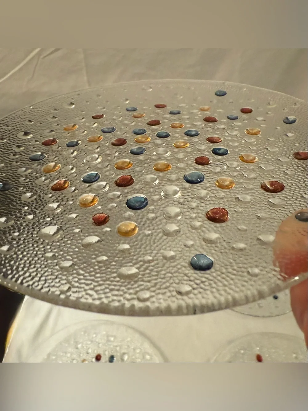 4 Dansk Poland Confetti Bubble Glass plates, textured surface, multicolored. 8”